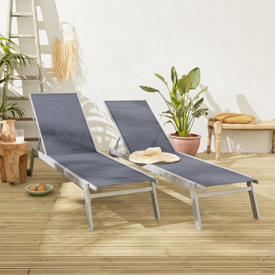 Sweeek. Pair Of Multi-Position Aluminium Sun Loungers With Wheels Elsa Grey 191X55X94 Cm - image 1