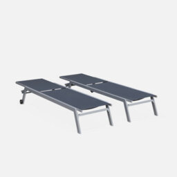 Sweeek. Pair Of Multi-Position Aluminium Sun Loungers With Wheels Elsa Grey 191X55X94 Cm - thumbnail 3
