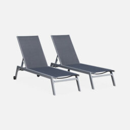 Sweeek. Pair Of Multi-Position Aluminium Sun Loungers With Wheels Elsa Grey 191X55X94 Cm - thumbnail 2