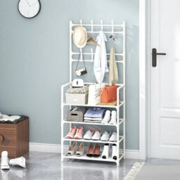 4 Tiers Coat Hat Stand 8 Hooks Metal Shoe Rack Shelf Hanger Entryway Organizer - thumbnail 6