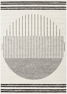Livabliss Pisa-Geometric Black Grey Ivory Modern Living Dining Bedroom Rug 150 X 213 Cm Easy Care, Non Shedding - image 1