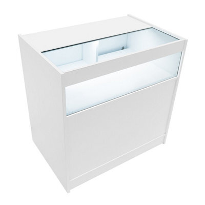 MonsterShop White Shop Counter Led Light B 900mm Lockable Sliding Doors 2 Keys Retail Storage Unit Display Showcase Cabinet Reception Desk - image 1