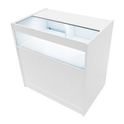 MonsterShop White Shop Counter Led Light B 900mm Lockable Sliding Doors 2 Keys Retail Storage Unit Display Showcase Cabinet Reception Desk - thumbnail 7
