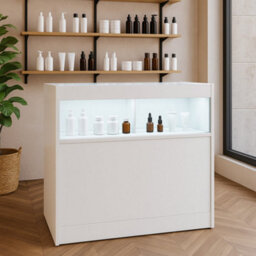MonsterShop White Shop Counter Led Light B 900mm Lockable Sliding Doors 2 Keys Retail Storage Unit Display Showcase Cabinet Reception Desk - thumbnail 4
