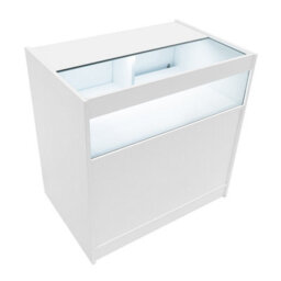 MonsterShop White Shop Counter Led Light B 900mm Lockable Sliding Doors 2 Keys Retail Storage Unit Display Showcase Cabinet Reception Desk - thumbnail 1