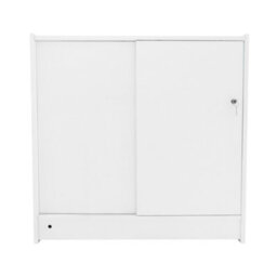MonsterShop White Shop Counter Led Light B 900mm Lockable Sliding Doors 2 Keys Retail Storage Unit Display Showcase Cabinet Reception Desk - thumbnail 6