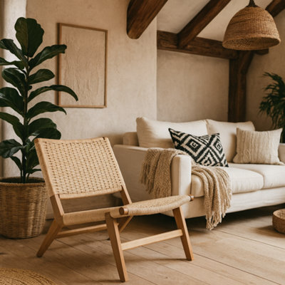 Wyld Haus Wigletree Cream Lounge Chair With Natural Oak-Look Frame - image 1