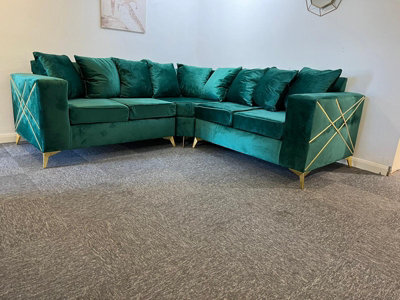 Stratus Interiors Athena Metal Gold Trim Scatter Back Velvet Sofa - Assembly And Delivery To Room Of Choice - Gold Trim - 3 Seater - image 1