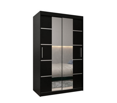 Arte Verona 04 Contemporary 2 Mirrored Sliding Door Wardrobe 5 Shelves 2 Rails Black Matt (H)2000mm (W)1200mm (D)620mm - image 1