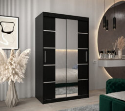 Arte Verona 04 Contemporary 2 Mirrored Sliding Door Wardrobe 5 Shelves 2 Rails Black Matt (H)2000mm (W)1200mm (D)620mm - thumbnail 2