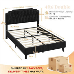 Yaheetech Black Double Bed Frame With Headboard - thumbnail 3