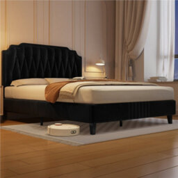 Yaheetech Black Double Bed Frame With Headboard - thumbnail 1