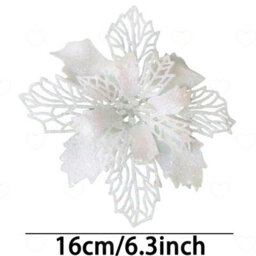 Amorly 24Pcs Glitter Poinsettia Ornaments, White Festive Artificial Flower Decor, Hanging Accessories For Christmas Tree Party Decor - thumbnail 9