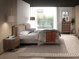 Angel Cerda Elegant Mink Leatherette And Grey Fabric Bed With Stylish Headboard - thumbnail 3