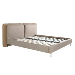 Angel Cerda Elegant Mink Leatherette And Grey Fabric Bed With Stylish Headboard