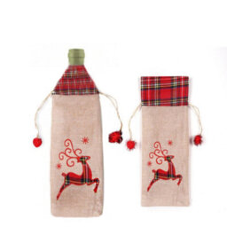Shatchi Wine Bottle Liquor Cover Bag With Drawstring Printed Pattern Burlap Hessian Linen Novelty Dinner Table Decorations - thumbnail 3