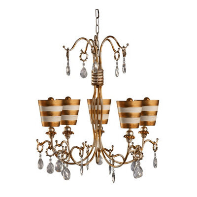 Elegant 5-Bulb Chandelier Pendant Light In Gold And Cream Patina For Stunning Interiors - image 1