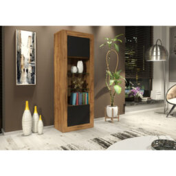Display Cabinet Illume 170Cm - Dark Oak & Black Matt Doors - thumbnail 2