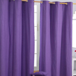 Homescapes Plain Purple Cotton Eyelet Curtains 137 X 182 Cm - thumbnail 1