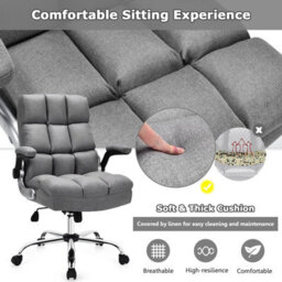 Costway Executive Office Chair Ergonomic High Back Swivel Computer Desk Chair-Grey - thumbnail 8