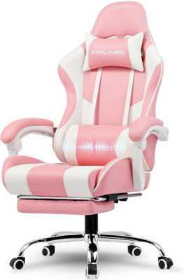 Luckracer Gaming Chair With Footrest, Massage Computer Chairs For Adults, Ergonomic High Back Height Adjustable Pc Chair, Pink - image 1