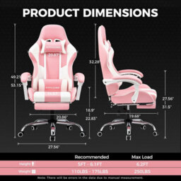Gtplayer Gaming Chair With Footrest, Massage Computer Chairs For Adults, Ergonomic High Back Height Adjustable Pc Chair, Pink - thumbnail 3