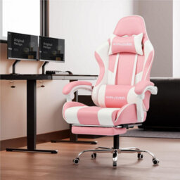 Gtplayer Gaming Chair With Footrest, Massage Computer Chairs For Adults, Ergonomic High Back Height Adjustable Pc Chair, Pink - thumbnail 2