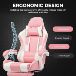 Gtplayer Gaming Chair With Footrest, Massage Computer Chairs For Adults, Ergonomic High Back Height Adjustable Pc Chair, Pink - thumbnail 7