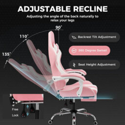 Gtplayer Gaming Chair With Footrest, Massage Computer Chairs For Adults, Ergonomic High Back Height Adjustable Pc Chair, Pink - thumbnail 4