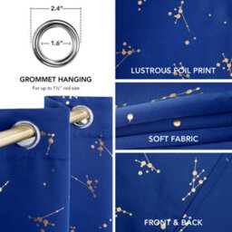 Deconovo Eyelet Blackout Curtains, Gold Constellation Printed Thermal Curtains For Bedroom, 46 X 54 Inch, Royal Blue, 2 Panels - thumbnail 5