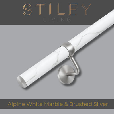 Stiley Living Marble Effect/brushed Silver Stair Handrail Kit 3.6M, Wall Mounted Banister Rail, 10Yr Guarantee - image 1