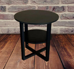 Deenz Round Side Table Lamp Coffee Table Hallway Living Room Furniture 2 Tier Home Decoration End Table Black 50 Cm Diameters - thumbnail 2