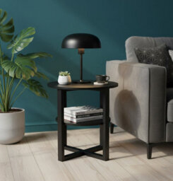Deenz Round Side Table Lamp Coffee Table Hallway Living Room Furniture 2 Tier Home Decoration End Table Black 50 Cm Diameters - thumbnail 6