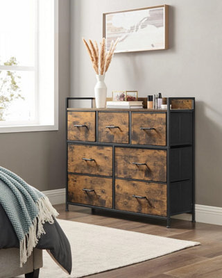 Bedroom Organizer, Chest Of 7 Fabric Drawers, Metal Framed Cabinet, Rustic Brown And Ink Black - image 1