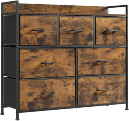 Bedroom Organizer, Chest Of 7 Fabric Drawers, Metal Framed Cabinet, Rustic Brown And Ink Black - thumbnail 7