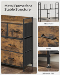 Bedroom Organizer, Chest Of 7 Fabric Drawers, Metal Framed Cabinet, Rustic Brown And Ink Black - thumbnail 6