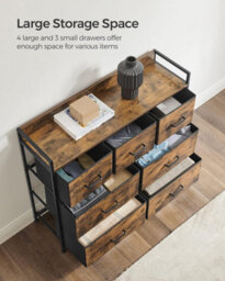 Bedroom Organizer, Chest Of 7 Fabric Drawers, Metal Framed Cabinet, Rustic Brown And Ink Black - thumbnail 3