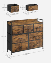 Bedroom Organizer, Chest Of 7 Fabric Drawers, Metal Framed Cabinet, Rustic Brown And Ink Black - thumbnail 2