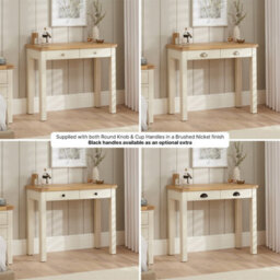 The Furniture Market Marbury Cream Painted Two Drawer Dressing Table Desk Solid Wood Writing Desk Whitewashed Oak Top Bedroom Vanity Or Home Office - thumbnail 3
