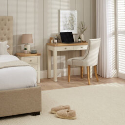 The Furniture Market Marbury Cream Painted Two Drawer Dressing Table Desk Solid Wood Writing Desk Whitewashed Oak Top Bedroom Vanity Or Home Office - thumbnail 4