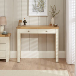 The Furniture Market Marbury Cream Painted Two Drawer Dressing Table Desk Solid Wood Writing Desk Whitewashed Oak Top Bedroom Vanity Or Home Office - thumbnail 2