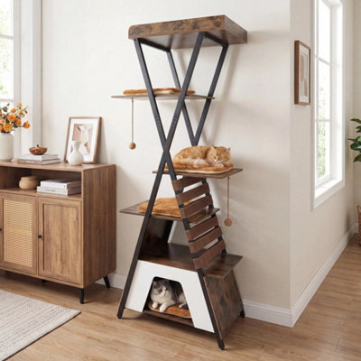 185Cm Cat Tree For Indoor Cats Wooden Cat Tower With Elevated Perch - image 1