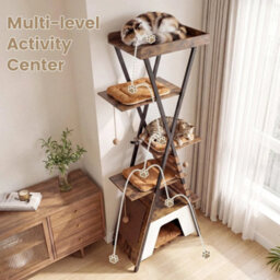 185Cm Cat Tree For Indoor Cats Wooden Cat Tower With Elevated Perch - thumbnail 4