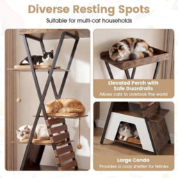 185Cm Cat Tree For Indoor Cats Wooden Cat Tower With Elevated Perch - thumbnail 6