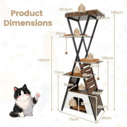 185Cm Cat Tree For Indoor Cats Wooden Cat Tower With Elevated Perch - thumbnail 2