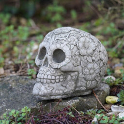 Burgess Floral Skull Stone Statue Outdoor Gothic Skeleton Garden Ornament Decoration - thumbnail 2