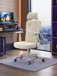 LEDREM Office Gaming Chair, Height Adjustable Desk Chair With Lumbar Support, 150 Kg Load, Brown And White - thumbnail 5