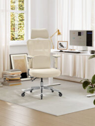 LEDREM Office Gaming Chair, Height Adjustable Desk Chair With Lumbar Support, 150 Kg Load, Brown And White - thumbnail 6