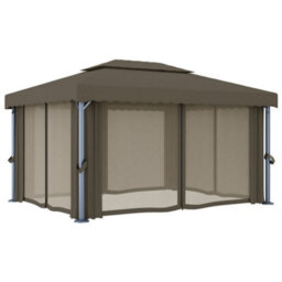 Berkfield Gazebo With Curtain&led String Lights 4X3 M Taupe - thumbnail 6