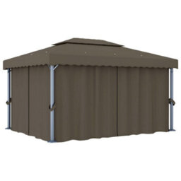 Berkfield Gazebo With Curtain&led String Lights 4X3 M Taupe - thumbnail 3